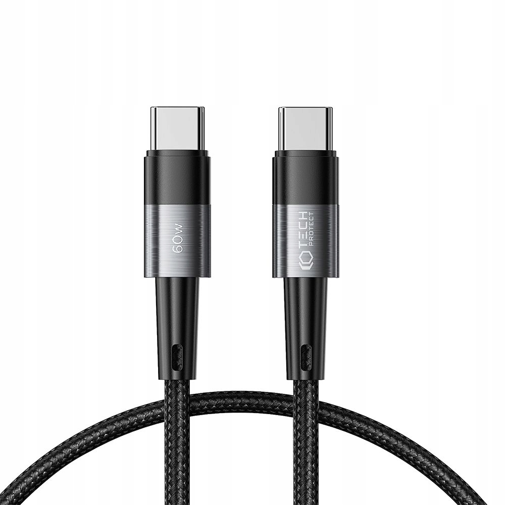 Kabel przewód krótki mocny szybki USB-C do Type-C 60W 25cm 0.25m oplot