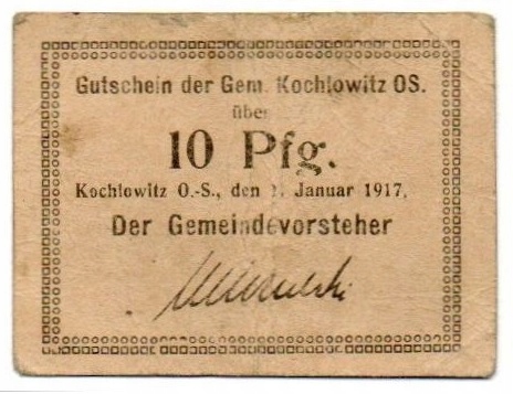 KOCHŁOWICE Kochlowitz Gemeinde 10 Pfg. 1.1.1917