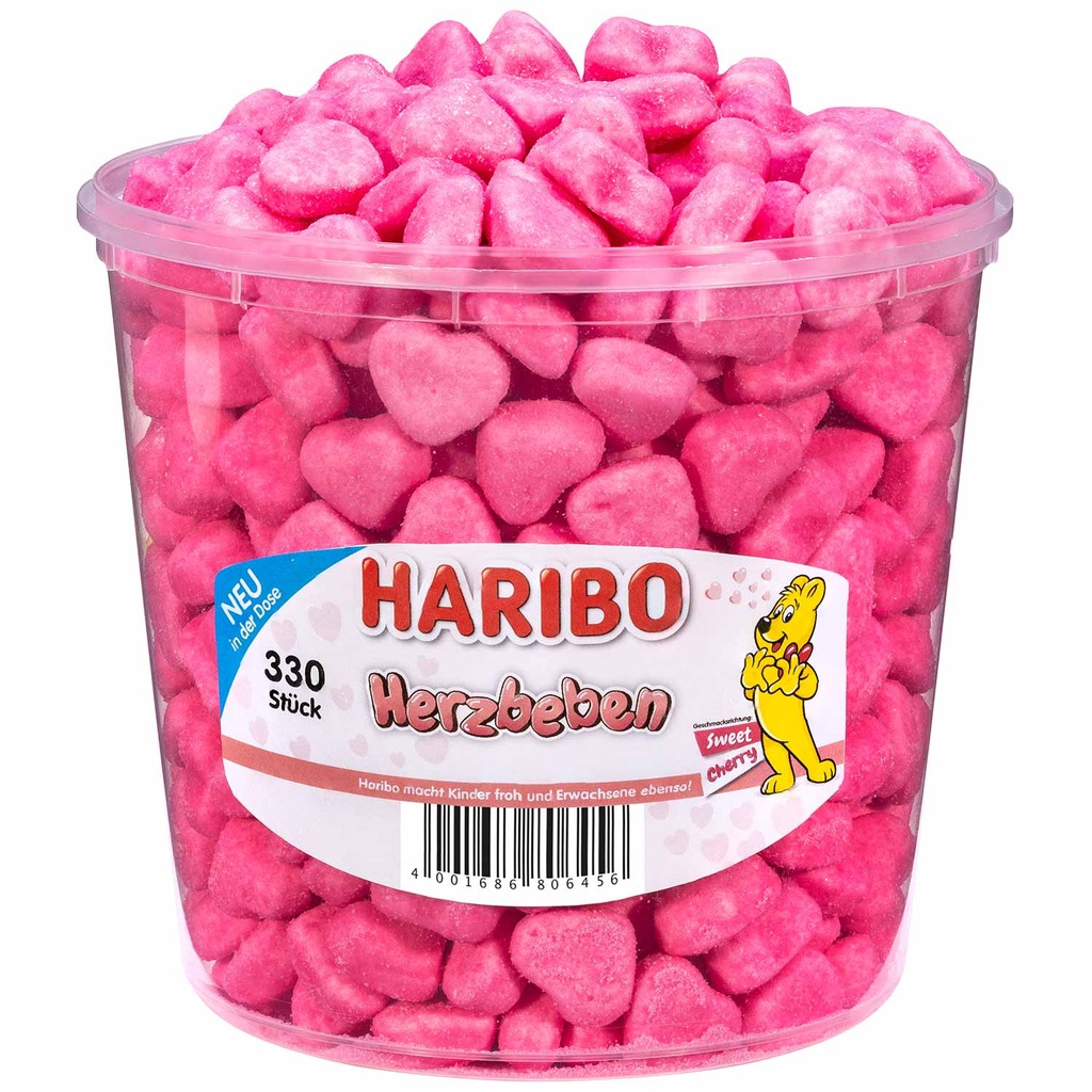 Haribo Żelki Owocowe Pianki Serca Słodka Wiśnia Walentynki 330szt 1,2kg DE