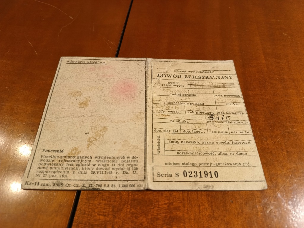 Kolekcjonerski dowód rejestracyjny PRZYCZEPA D47 A /1973r.