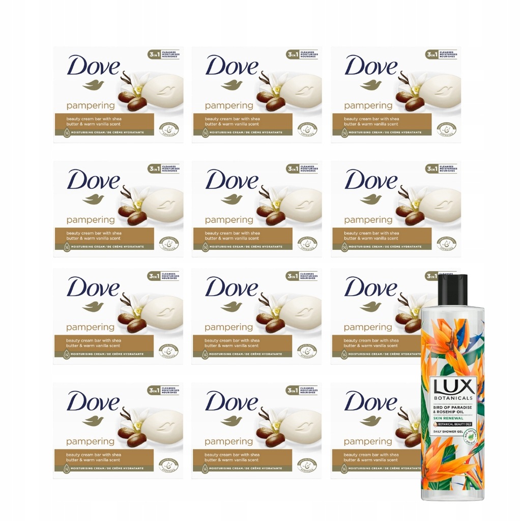 Mydło w kostce DOVE waniliowe Pampering Beauty Cream zestaw x12 + GRATIS