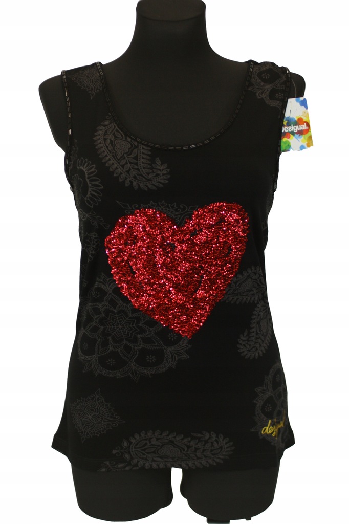 Bluzka koszulka damska DESIGUAL błyszczące serceXL