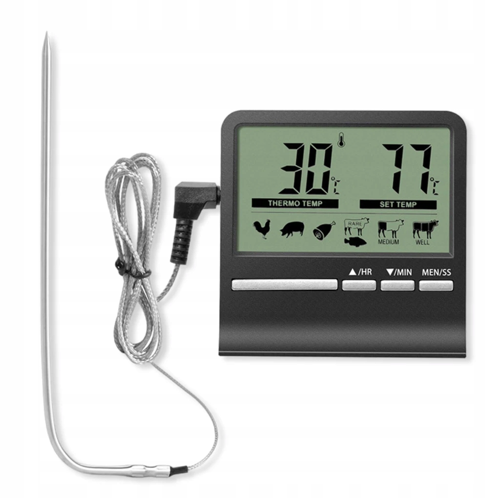 1/2/3 Food Thermometer Stainless Steel Probe LCD D