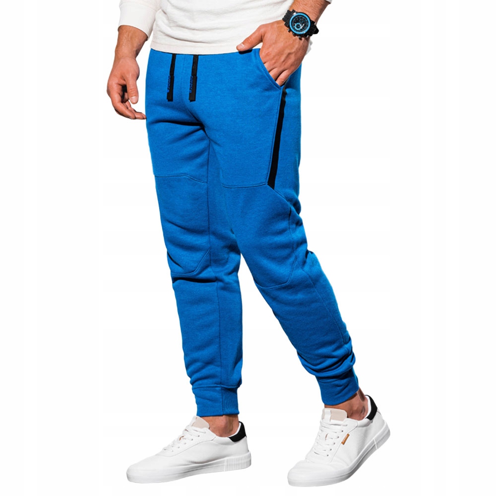 Spodnie męskie dresowe joggery P919 niebieskie M
