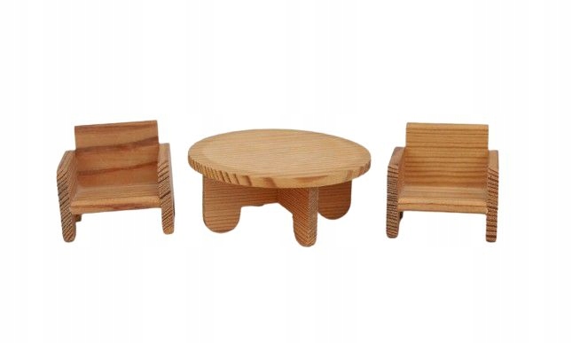 Meble miniaturowe mebelki dla lalki okrągły stół i dwa krzesła