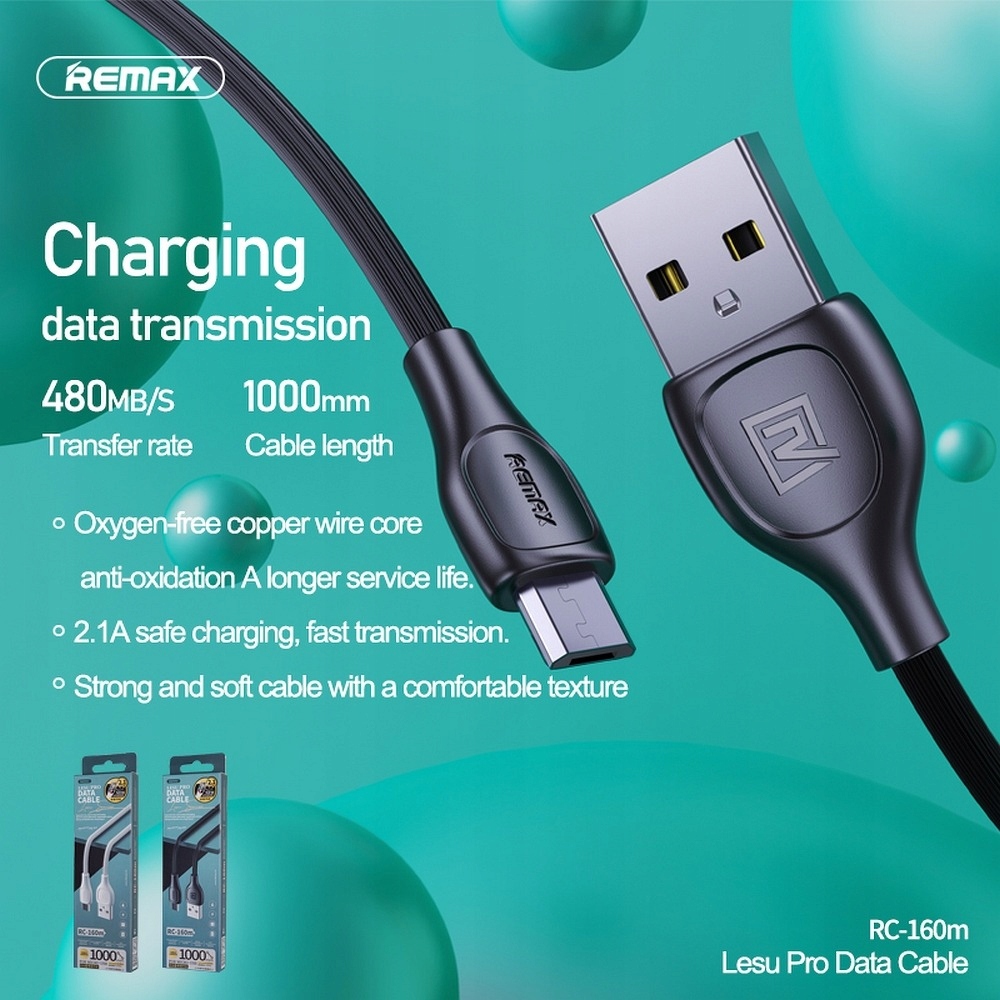 REMAX kabel USB - Micro USB 2,1A 1m czarny