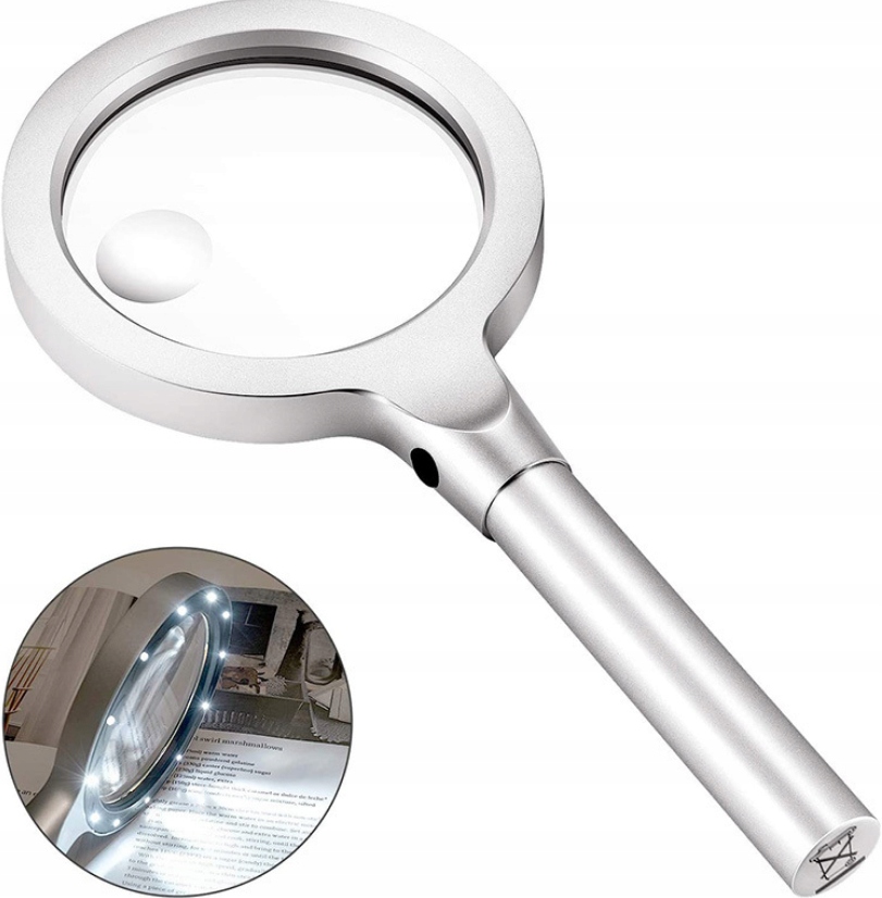 LUPA RĘCZNA DO CZYTANIA LED 5x10x ŚCIERECZKA TORBA