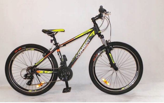 Rower 26" MTB COMBAT czar.-żółto-pom. V-brake