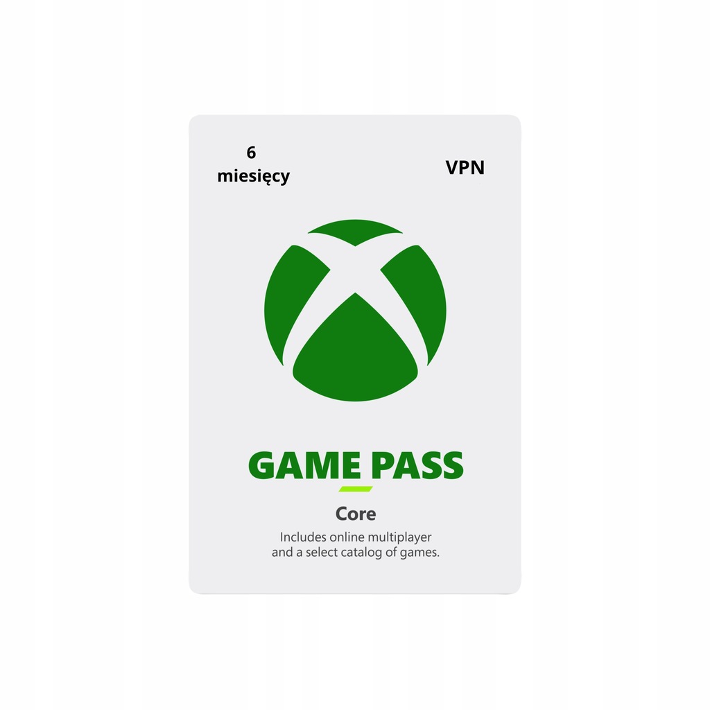 XBOX GAME PASS CORE KOD 6 MIESIĘCY KLUCZ VPN