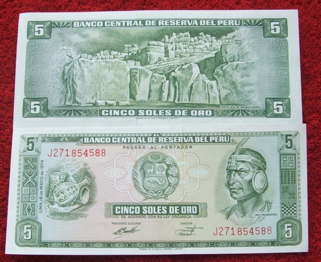 BANKNOT 5 SOLES 1974 ROK STARE PERU INDIANIN UNC