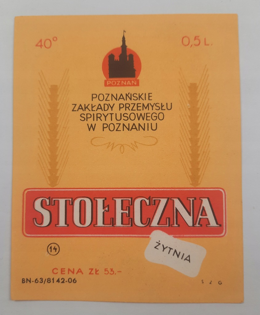 Etykieta wódka stołeczna Poznańskie Zakł.