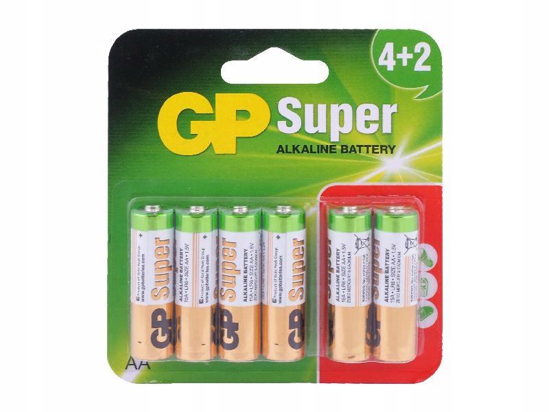 Baterie Alkaliczne GP SUPER Mocne 6xAA LR06 1.5V