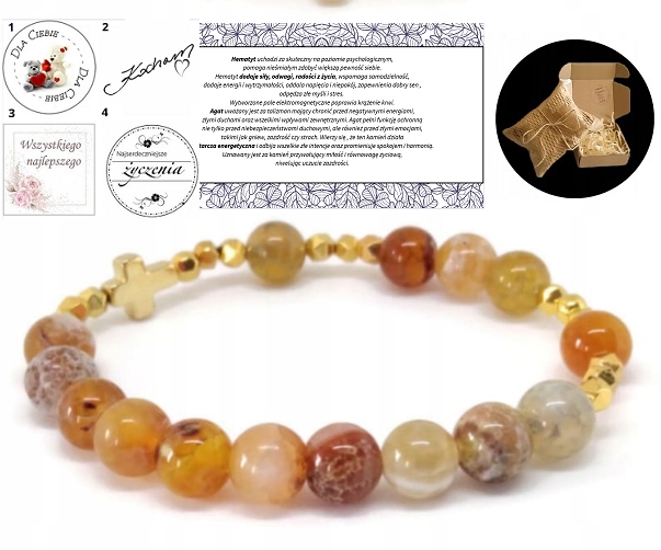 Bransoletka kamień naturalny RÓŻANIEC DZIESIĄTKA AGAT OGNISTY K0614