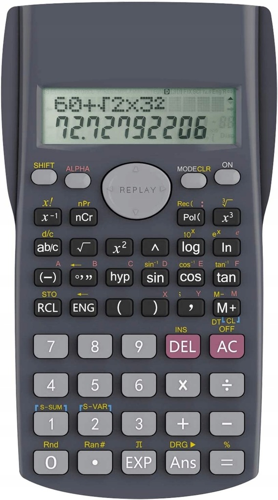 Czarny styl Kalkulator naukowy Helect 2-liniowy, o