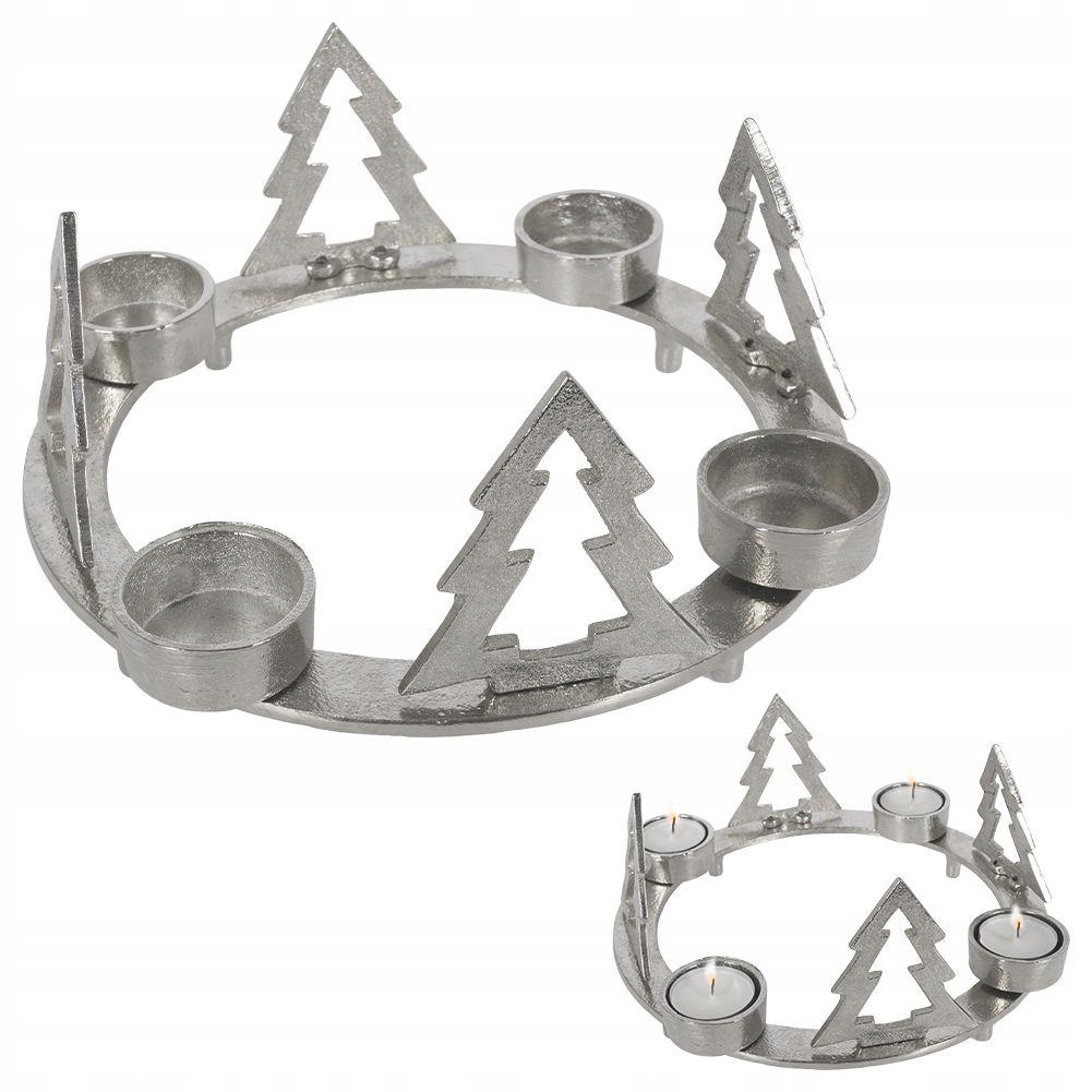 Świecznik ŚWIĄTECZNY na tealight metalowy srebrny stojak na świeczki stół
