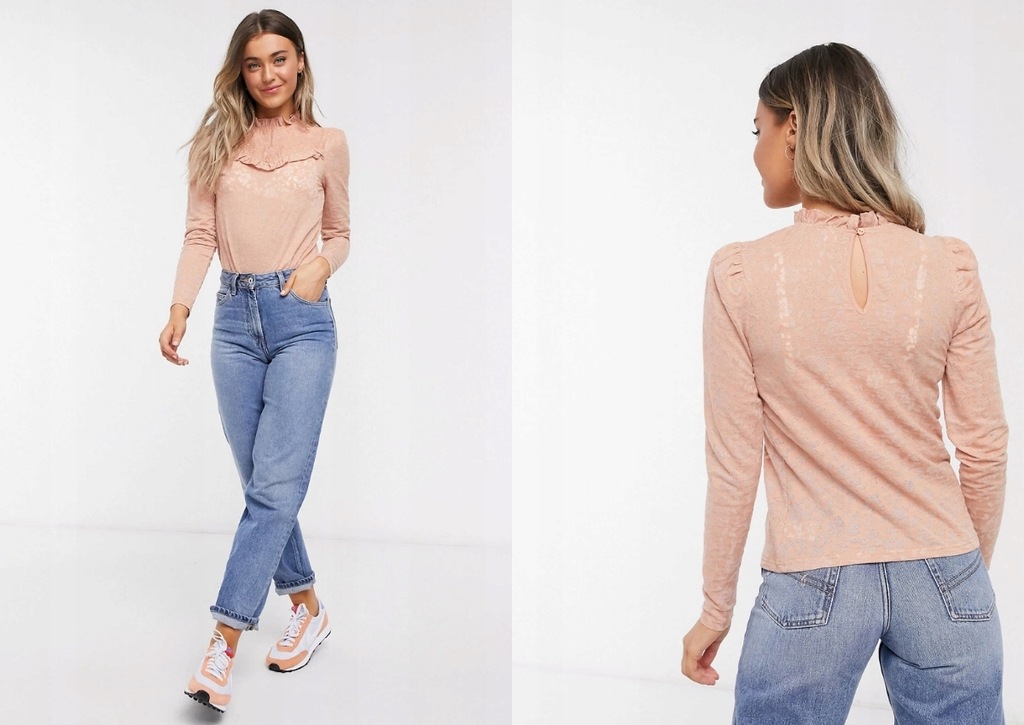 RIVER ISLAND TEKSTUROWANY TOP Z FALBANĄ M