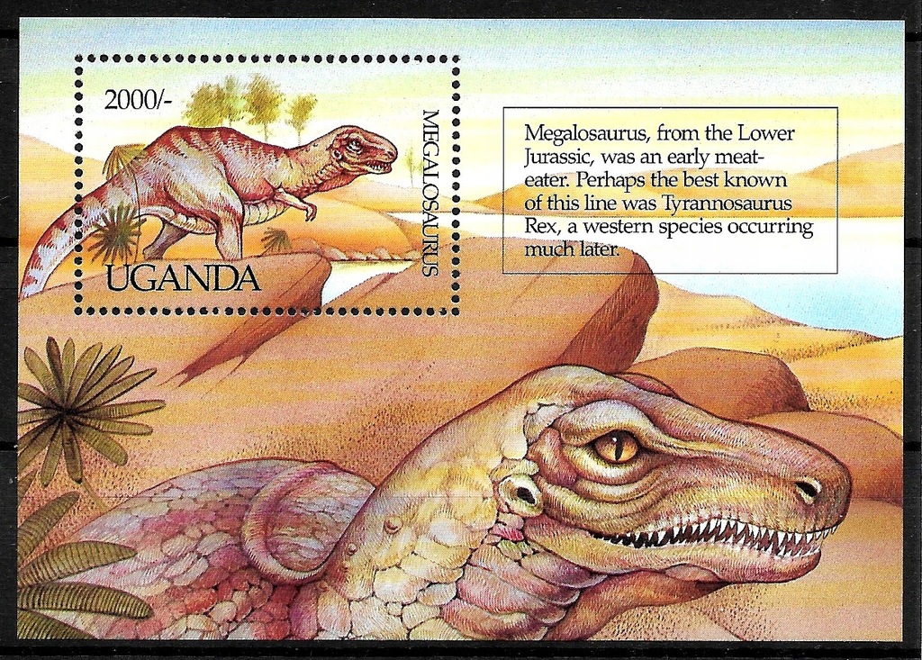 GA175 1992 Gady dinozaury blok** Uganda