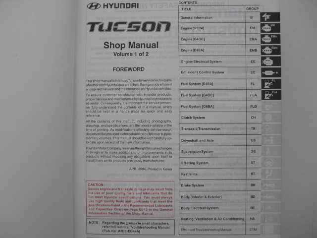 Hyundai TUCSON I instrukcja napraw Tucson 0409