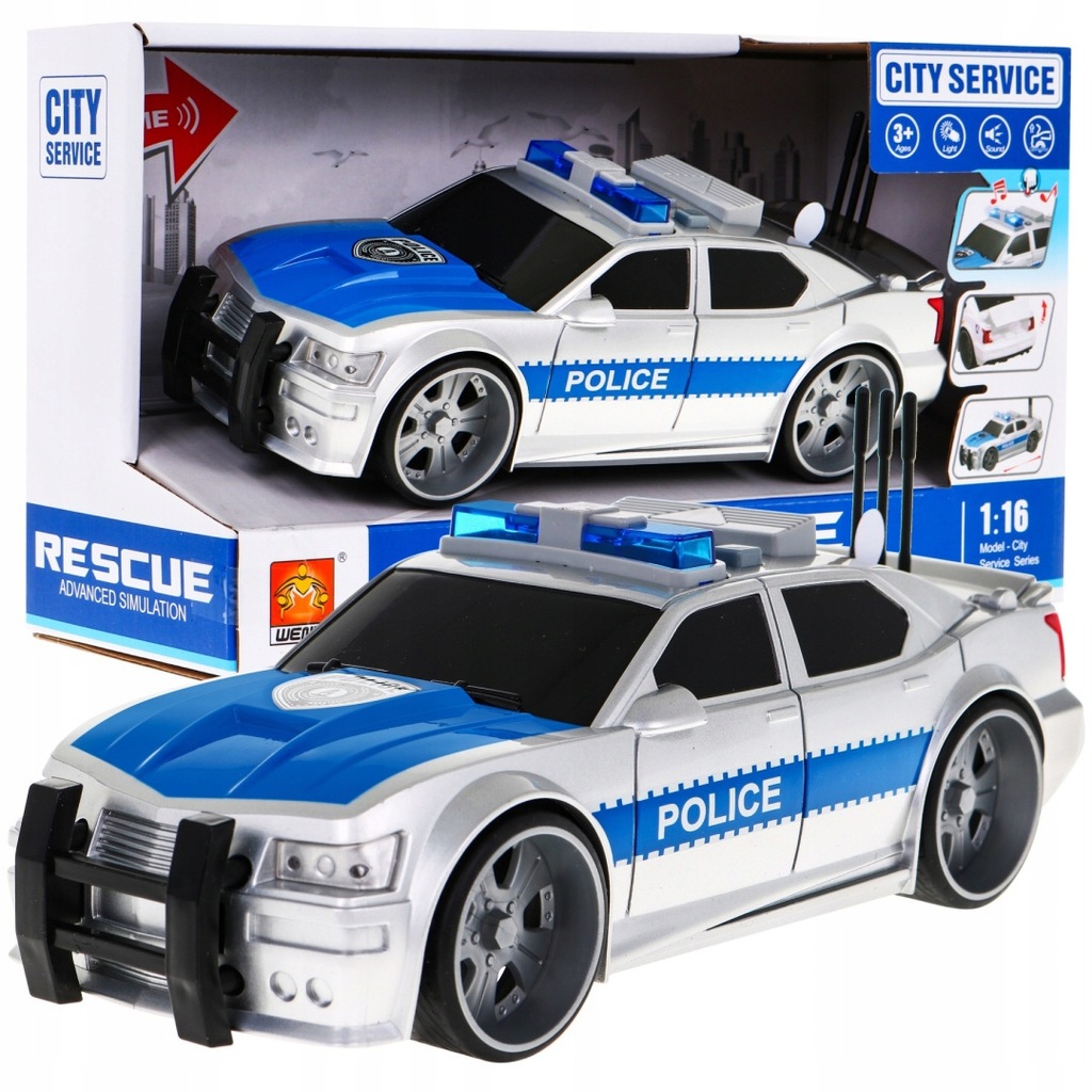 Interaktywny radiowóz dla dzieci 3+ Model auta policyjnego 1:16 Światła + D