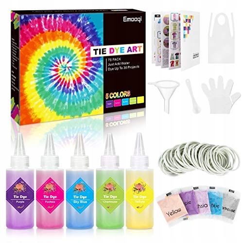 ZESTAW TIE DYE KIT DO FARBOWANIA UBRAŃ 5 BARWNIKÓW
