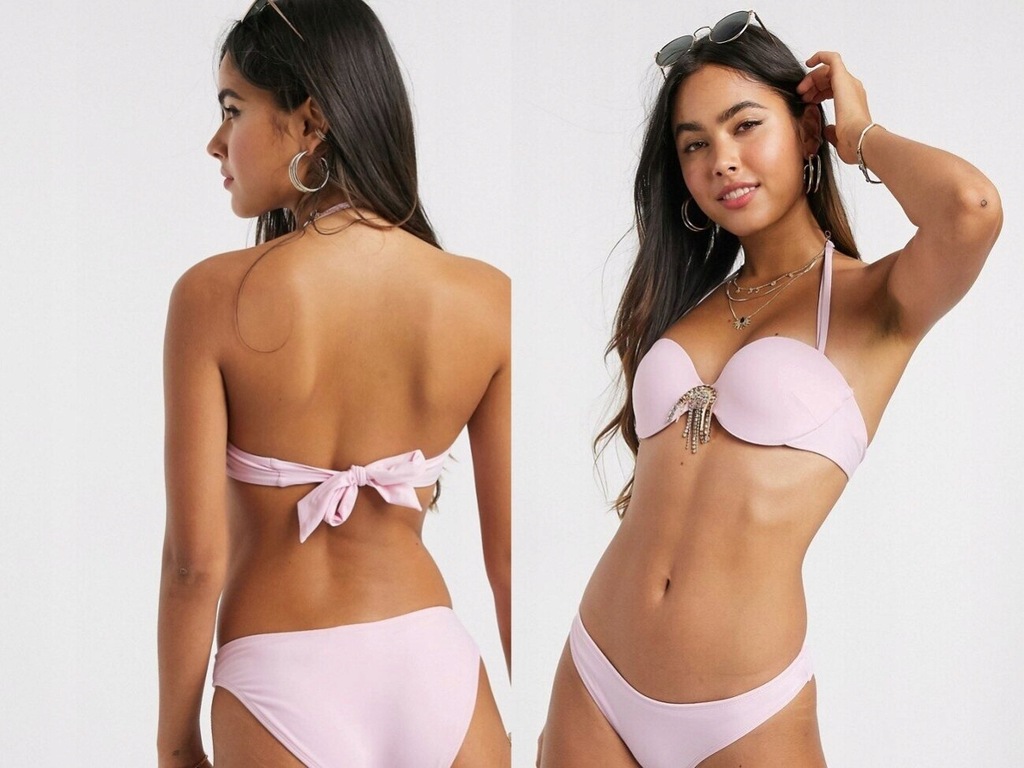 River Island – Różowa zdobiona góra od bikini S