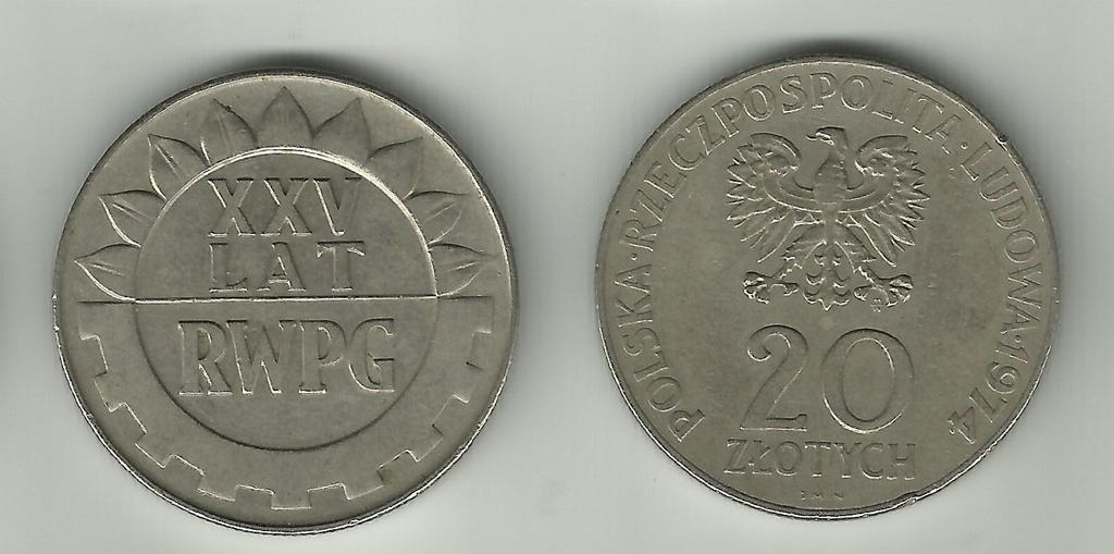 MONETA 20 ZŁ XXV LAT RWPG 1974 r + KARTKA POCZTOWA