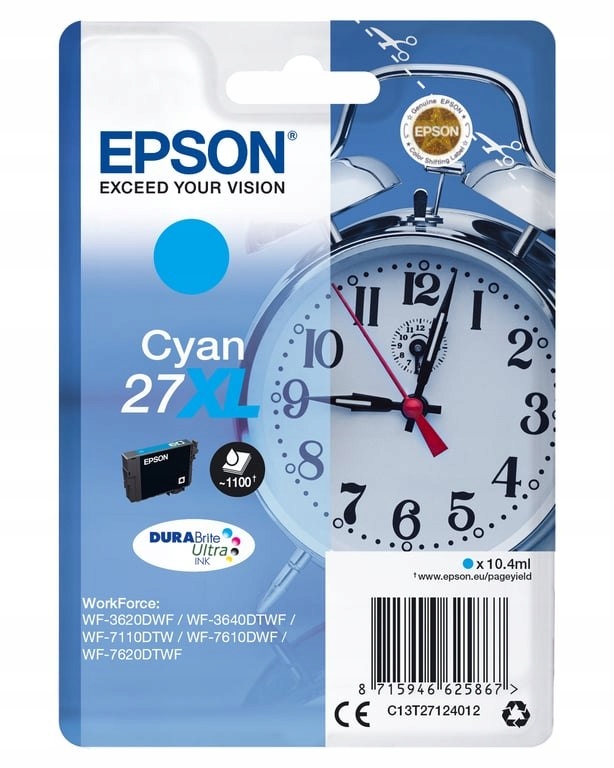 Epson Alarm clock Singlepack Cyan 27XL DURABrite U