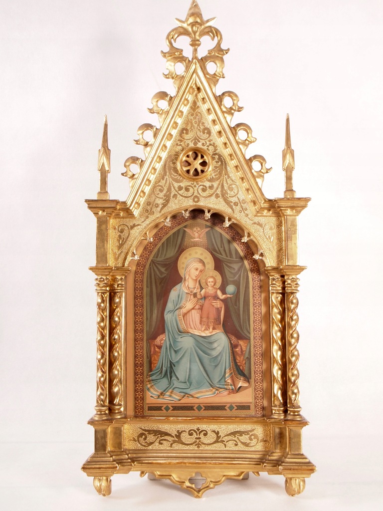 Madonna z dzieckiem gotyk złota rama 62 cm