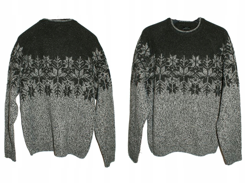 NEXT norweski wzór WEŁNA jedwab sweter męski L