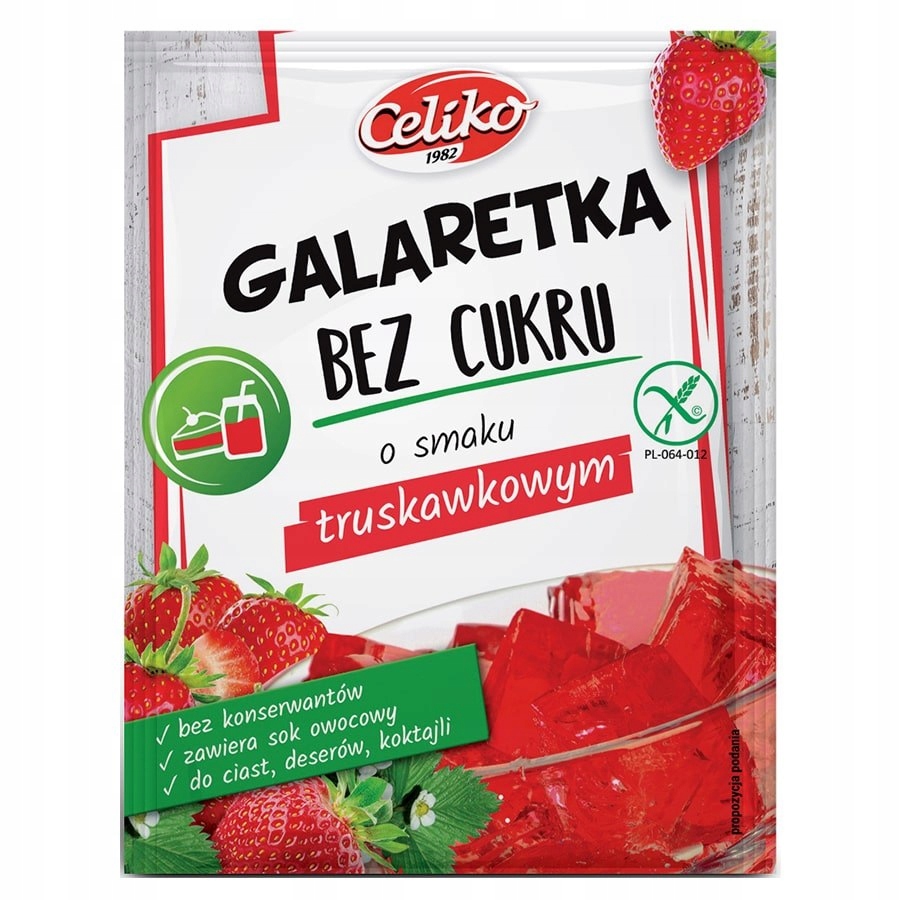 Galaretka bez cukru truskawkowa bez glutenu Celiko