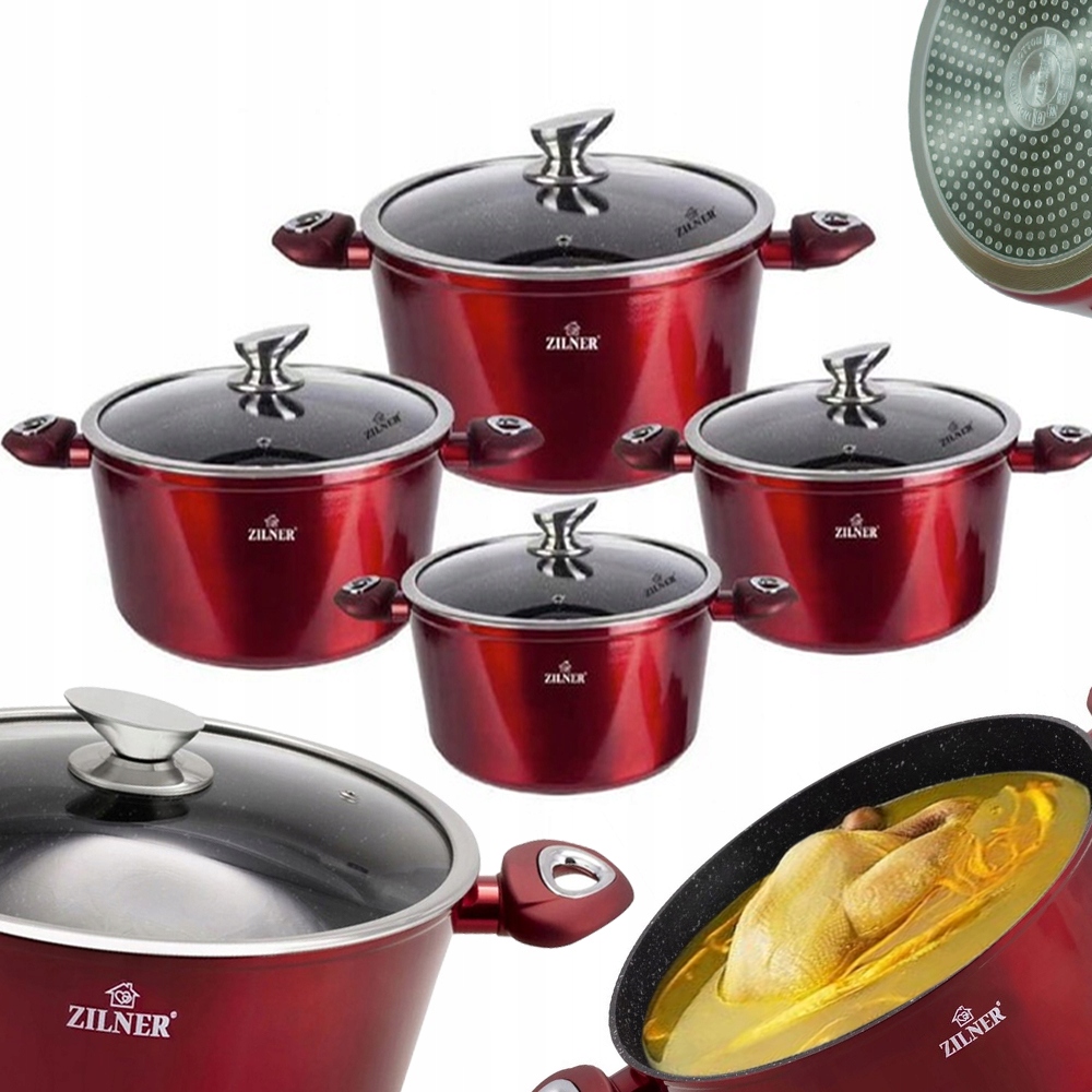 ZESTAW GARNKÓW MARMUROWYCH 8 ELEM GARNKI INDUKCJA