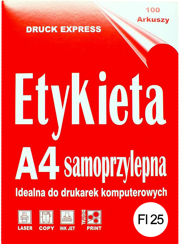 Etykieta samoprzylepna orągła fi 25 biała mat A4.