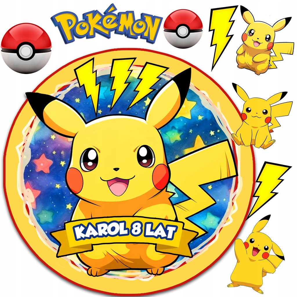 OPŁATEK NA TORT POKEMON PIKACHU + POSTACIE + GRATIS TEKST