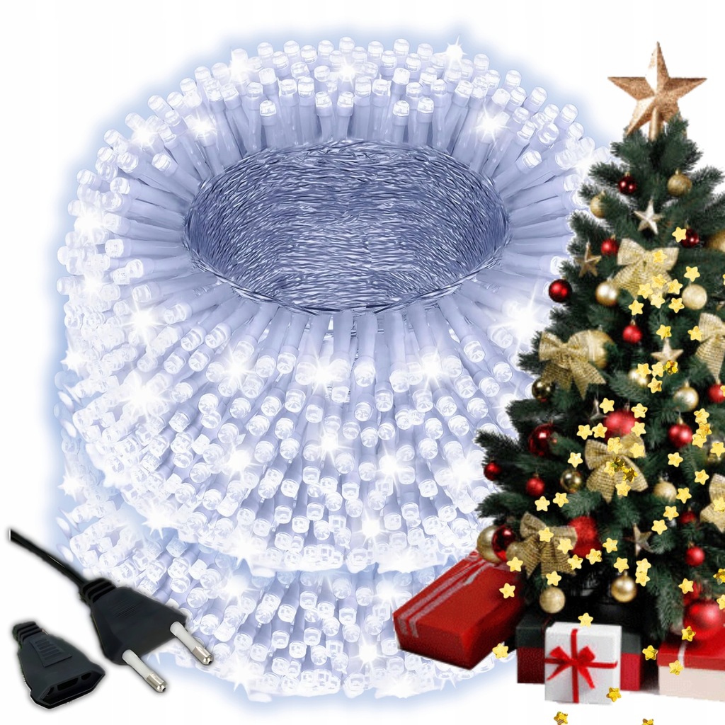 LAMPKI CHOINKOWE 1000 LED 68m Zewnętrzne Świąteczne Białe Zimne Światełka
