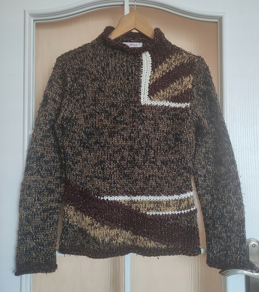 Sweter ręcznie robiony brąz r. M