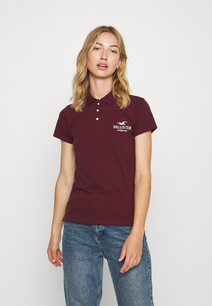 HOLLISTER KOSZULKA POLO DAMSKA BORDO LOGO XS BGC