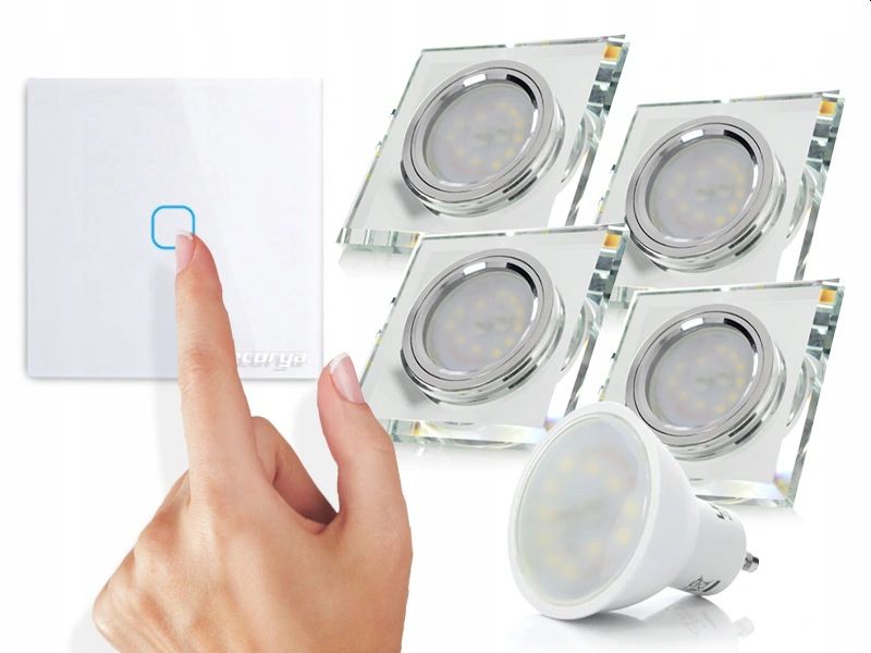 SZKLANE HALOGENY Z PASKIEM LED +WŁĄCZNIK +ŻARÓWKI