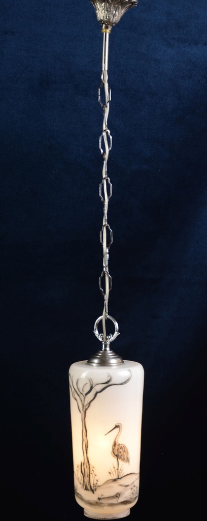 Piękna srebrna lampa biała z ptakiem Hiszp.50- 378