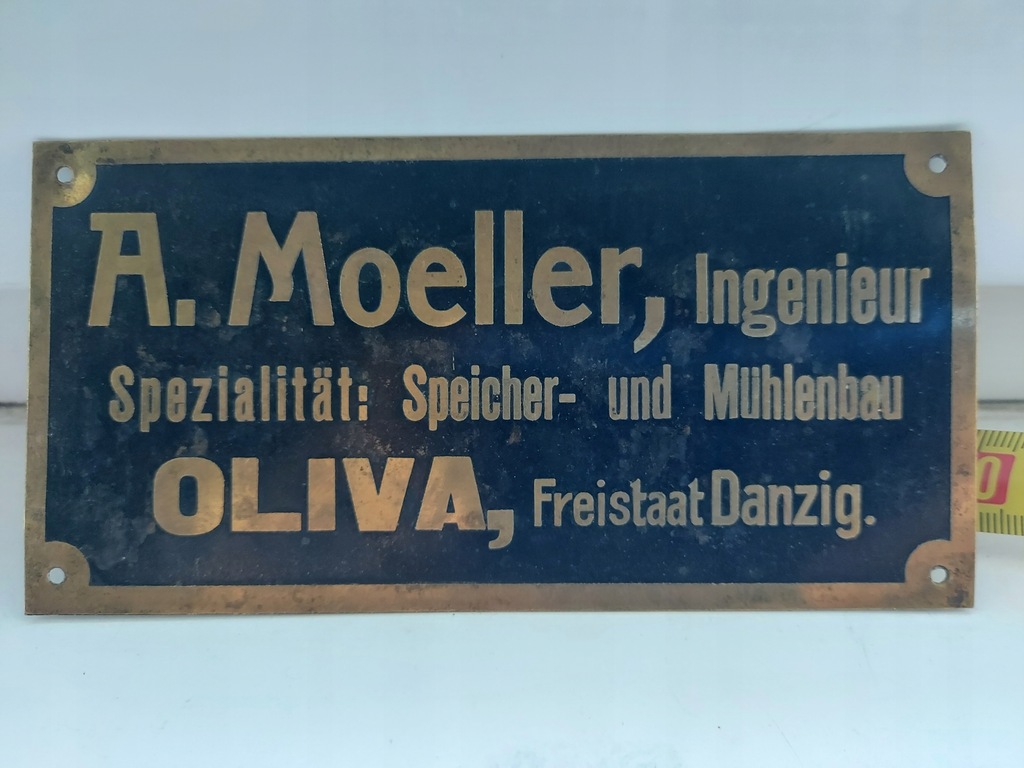 Stara mosiężna tabliczka Danzig Oliva Gdańsk