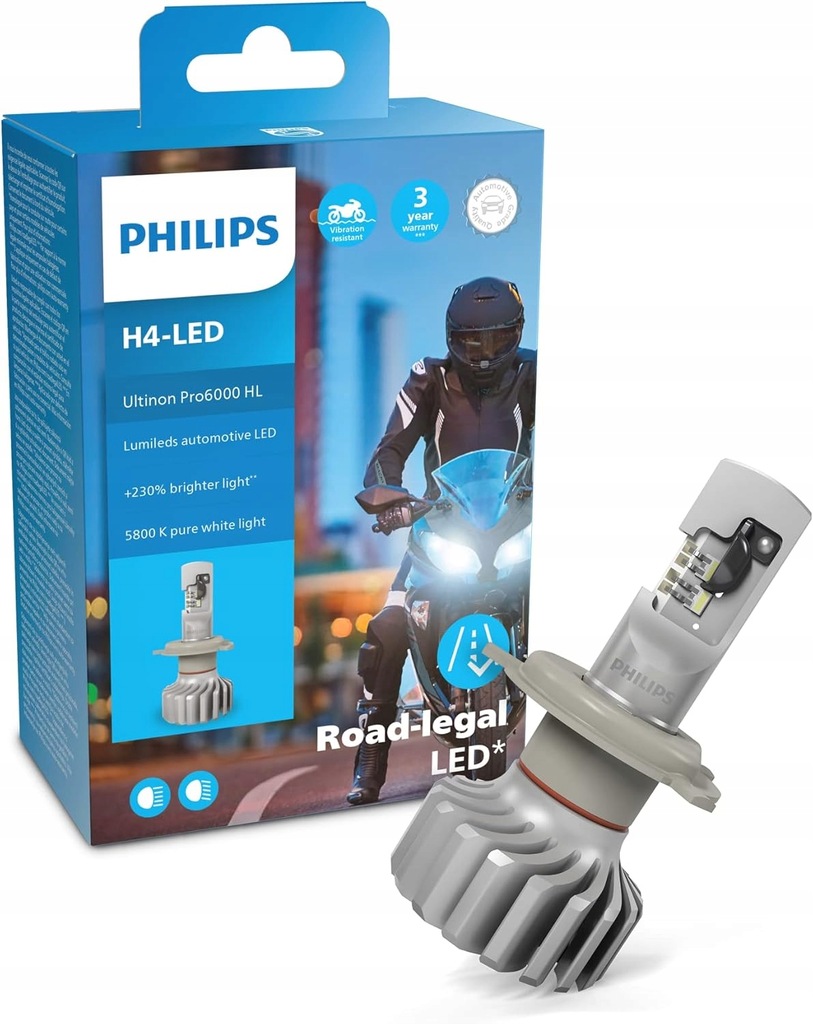 Philips Ultinon Pro6000 H4-LED reflektor motocyklowy, 5.800K