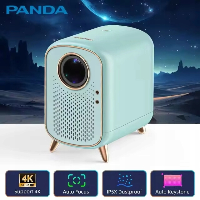 Projektor LED FullHD 1080p Panda stella turkusowy LOFT Retro Android