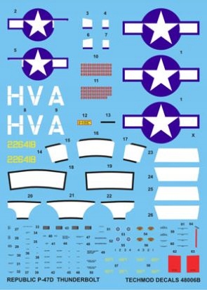 1:48 Kalkomania P-47D Thunderbolt TECHMOD 48006