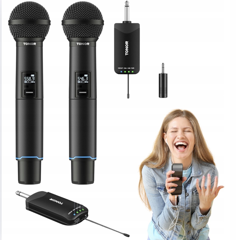 Akumulatorowe mikrofony bezprzewodowe TONOR TW720 2x25 UHF Bluetooth czarne
