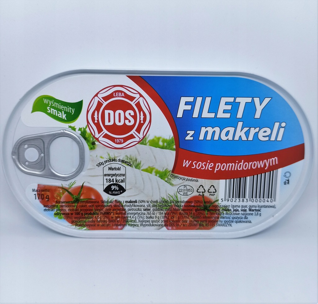 Filety z makreli w sosie pomidorowym 170g DOS ŁEBA