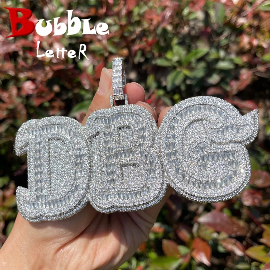 Bubble Letter Custom Solid Base Iced Out Pendant Personalized Name