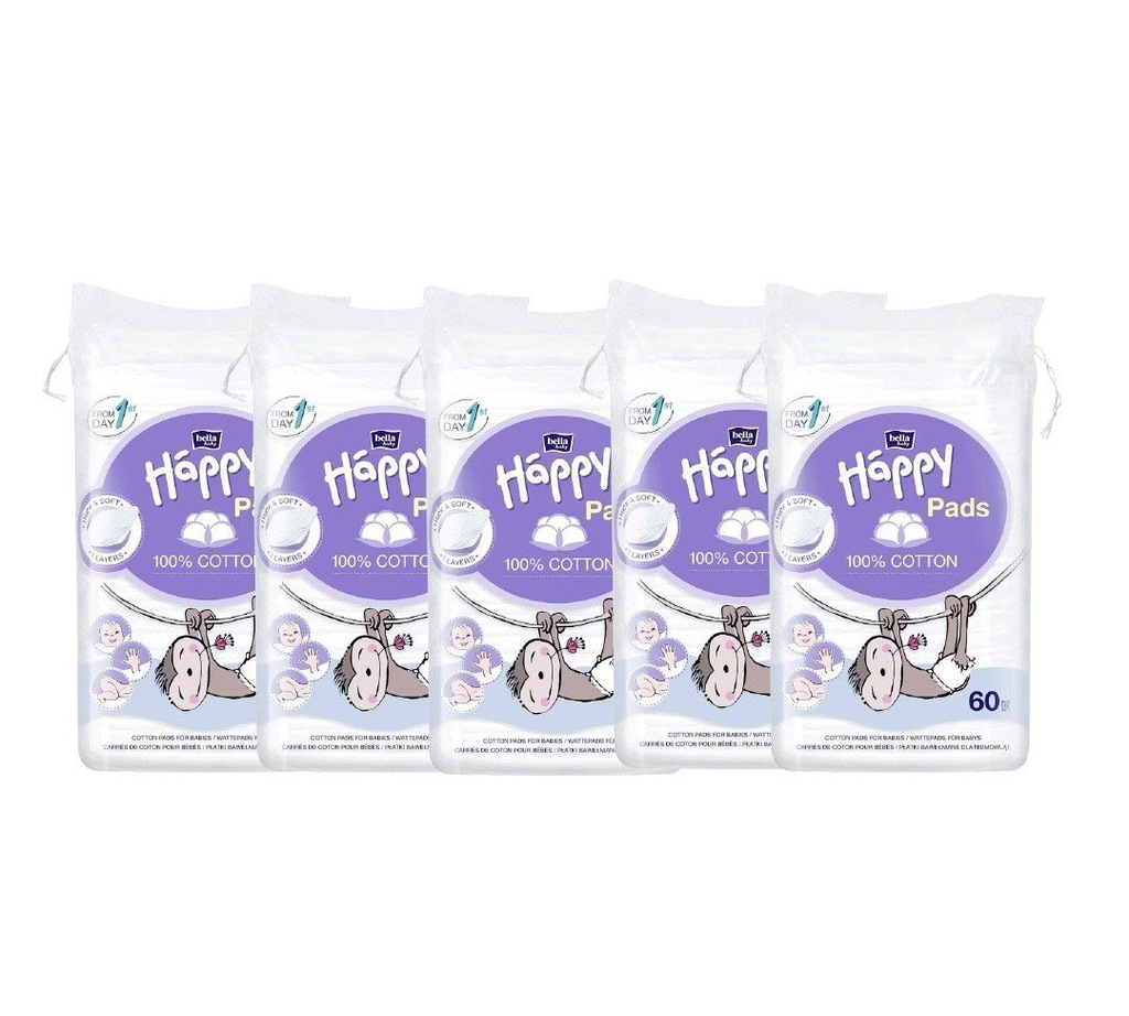 5x Płatki kosmetyczne Happy Cotton Pads 60 szt.