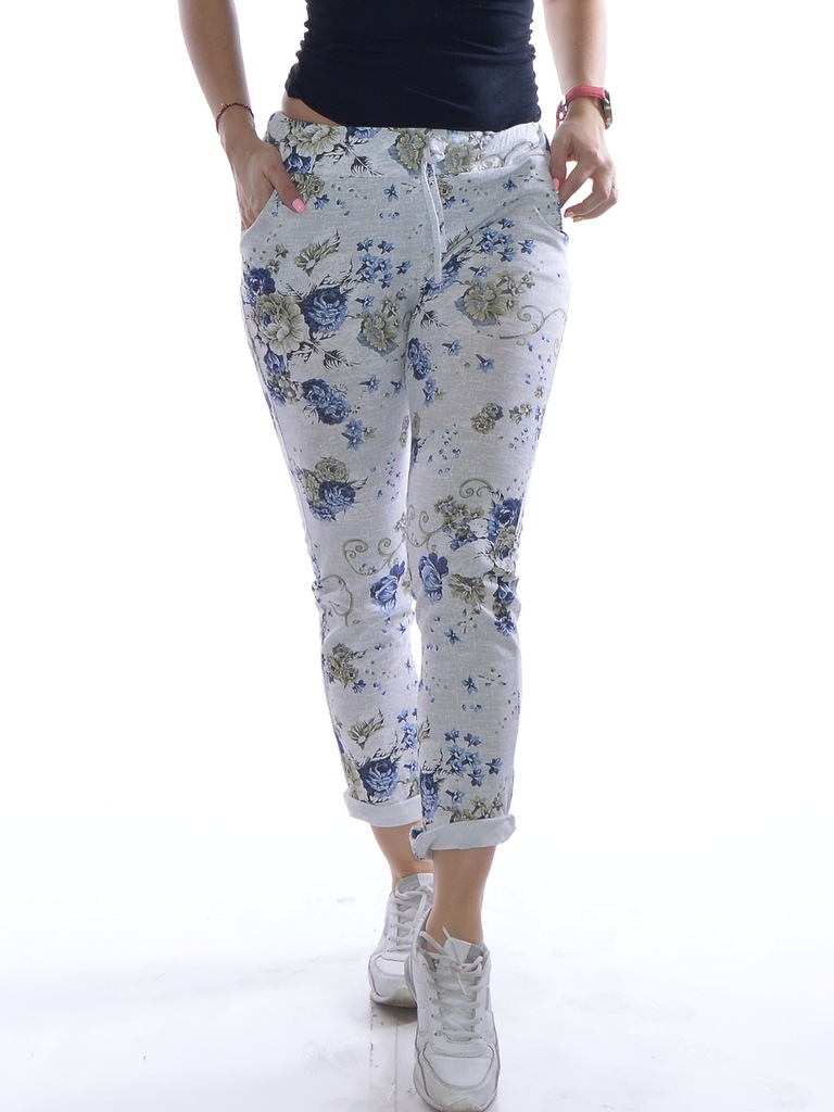 Spodnie bawełniane w KWIATY jak leginsy GRANAT - 8021969226 - oficjalne