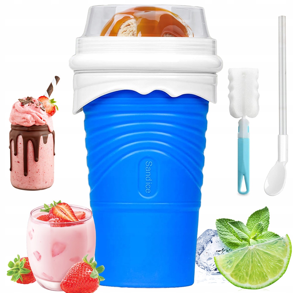 SLUSHIE MAKING CUP SILIKON SPOŻYWCZY ZE SŁOMKĄ ŁYŻKA DO DIY SMOOTHIE LODÓW