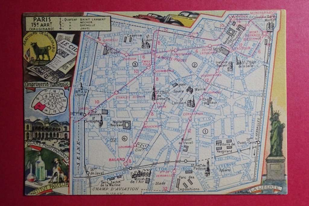 Dzielnica XV, PARYŻ Paris Francja #1924# mapa, mapka