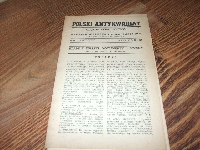 Polski Antykwariat. Katalog Nr 24/1939